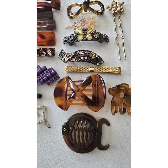 21 Mostly Vintage Hair Clips Barrettes, Faux Tortoise Shell, Rhinestone ... - Picture 12 of 15